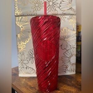 New Starbucks Red Tumbler with Straw 24oz